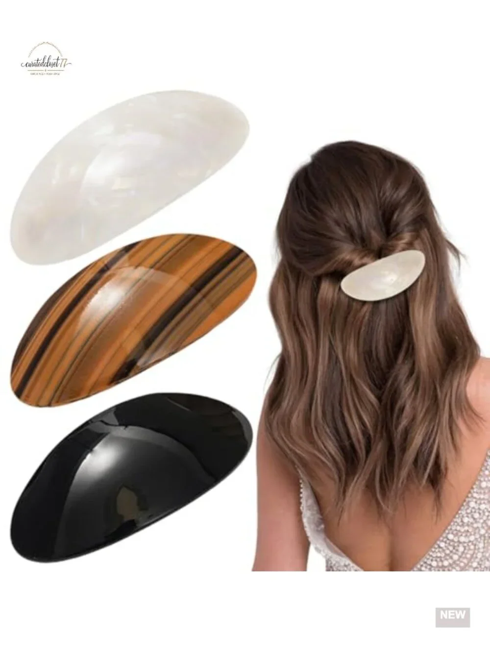 3 Oval Hair Barrettes Acetate French Clips for Thick Hair
